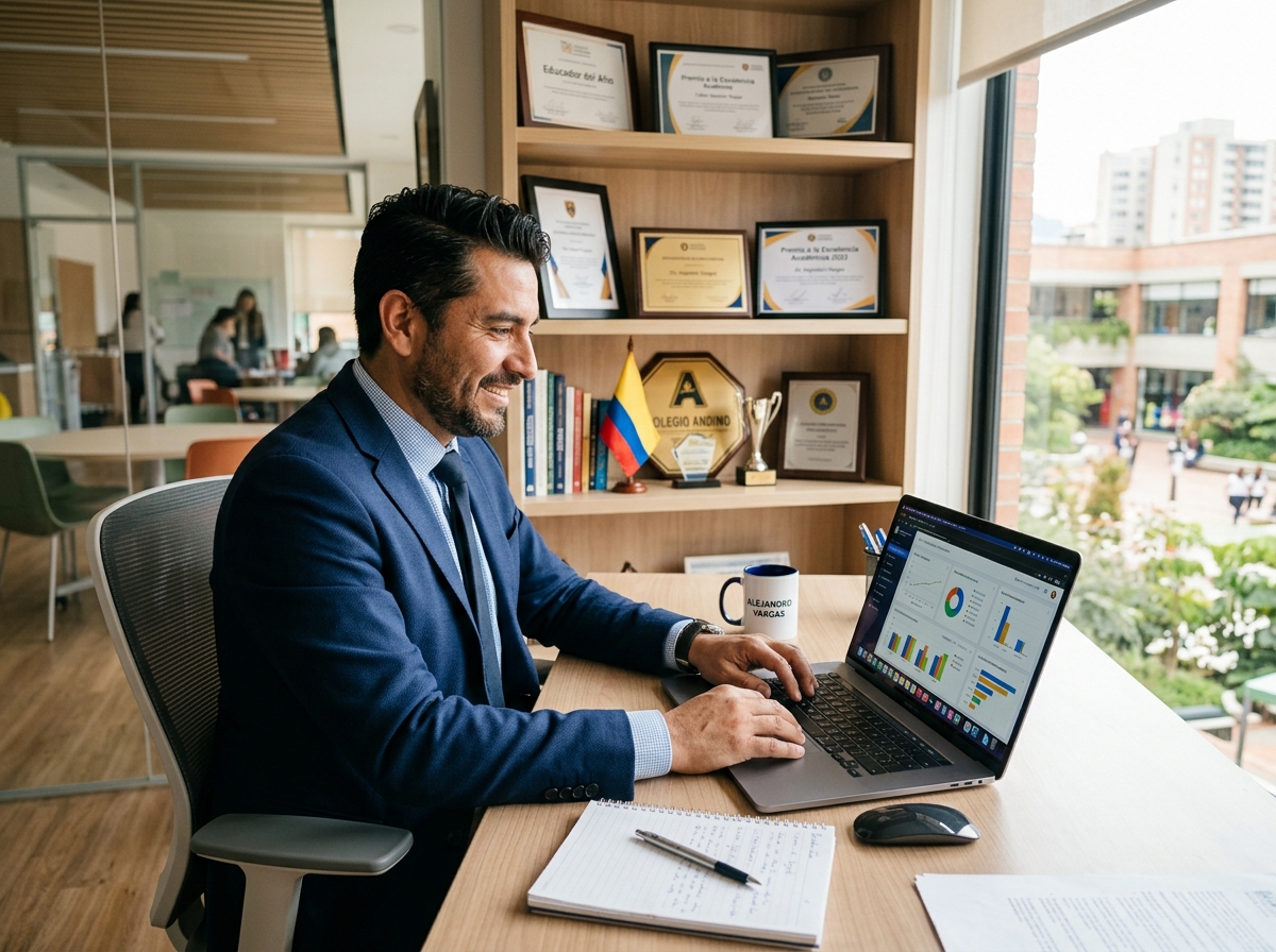 Directivo analizando métricas institucionales